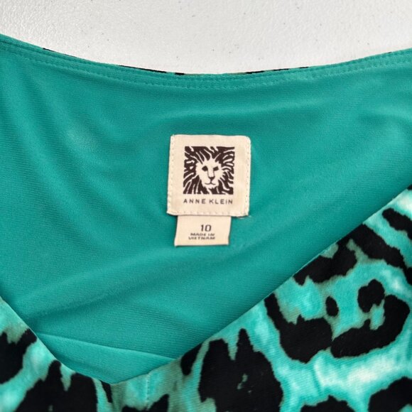 Anne Klein Sleeveless Green Black Animal Print Midi Dress Size 10 Jungle Leopard - Picture 2 of 8